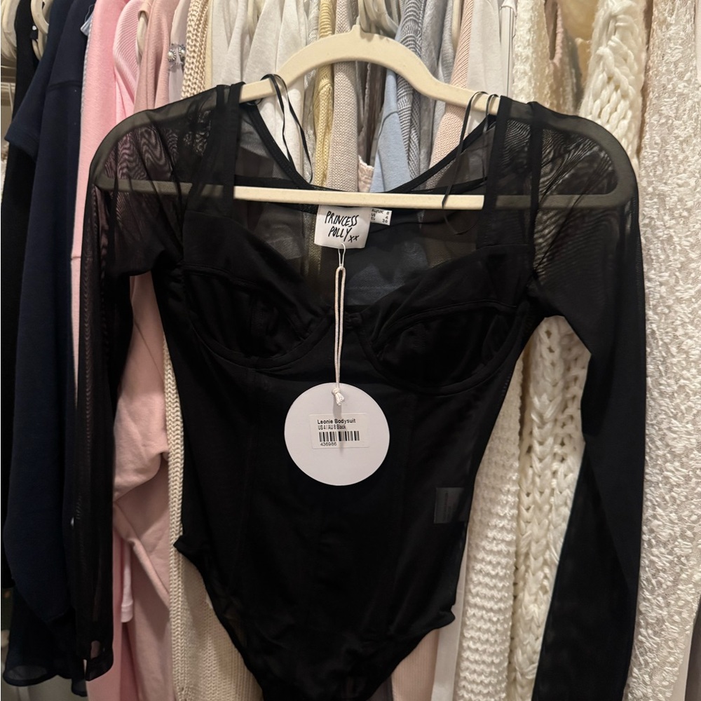 Princess Polly Black Mesh Long Sleeve Bodysuit with Underwire